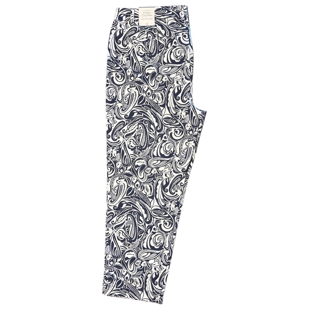 NWT TALBOTS Perfect Crop Pant Women's Size 14 Summer Navy & White Leaf Pattern